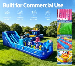 Commercial Kids Inflatable Theme Park Amusement Bounce House With Slide Obstacle Course Bouncer Court Combo Inflatable Playground PVC