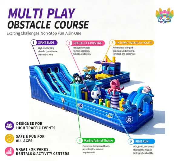 Commercial Kids Inflatable Theme Park Amusement Bounce House With Slide Obstacle Course Bouncer Court Combo Inflatable Playground PVC
