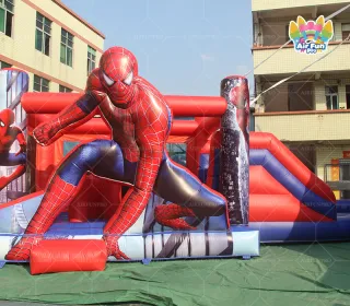 Spiderman Superhero City Inflatable Play Combo | Bounce, Obstacle & Slide Park