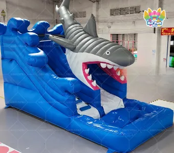 Commercial Inflatable White Shark Theme Water Park Slide Kids Backyard Inflatable Water Slide with Pool Inflatable Pool
