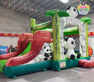 Panda Jungle Bounce House With Dual‑Lane Slide Commercial Inflatable Combo for Kids Party Rental