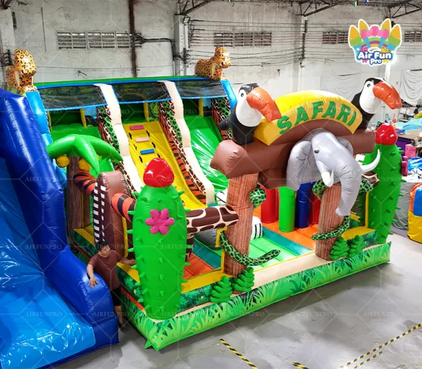 Safari‑Jungle Themed Inflatable Play Park｜Multi‑Activity Commercial Bouncer with Dual Slides