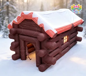 Christmas Log Cabin Inflatable House | Winter Holiday Themed Inflatable Cabin For Event & Christmas Decor