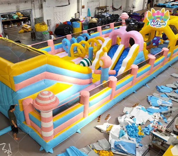 Cartoon Piggy Candy Park Inflatable Fun City｜Dual‑Slide Enclosed Multi‑Obstacle Play Arena