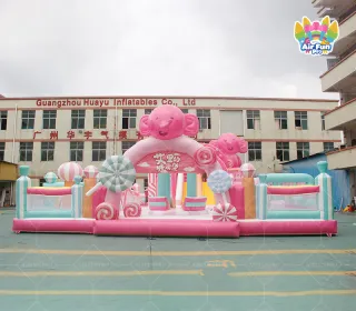 Factory Direct New Design Inflatable Candy Bouncy Castle with Doughnut Slide Kids Pink Elephant Theme Jumper Bouncer Combo