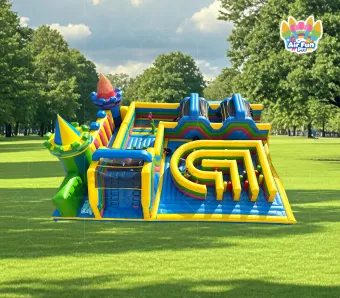 Commercial Candy Castle Inflatable Play Park, Large Inflatable Obstacle Course Combo With Maze, Climbing Wall & Double Slides
