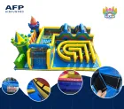 Commercial Candy Castle Inflatable Play Park, Large Inflatable Obstacle Course Combo With Maze, Climbing Wall & Double Slides