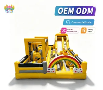 Yellow Duck Inflatable Obstacle Course with Slide, Commercial Inflatable Playground for Kids