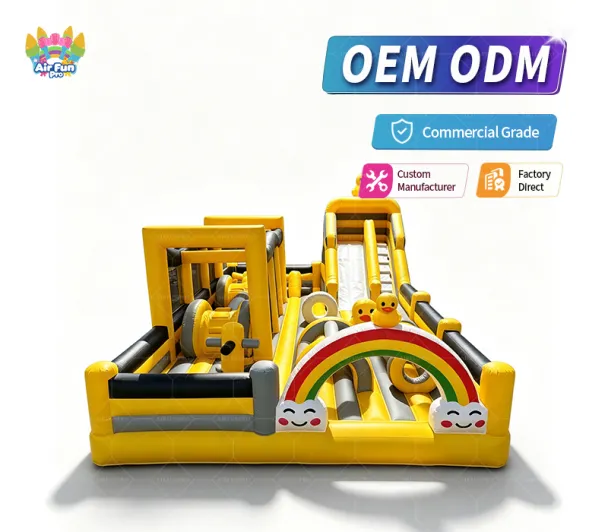 Yellow Duck Inflatable Obstacle Course with Slide, Commercial Inflatable Playground for Kids