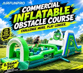 Inflatable Obstacle Course, Commercial Cucumber Themed Inflatable Run Obstacle with Slide for Event Rental