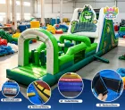 Inflatable Obstacle Course, Commercial Cucumber Themed Inflatable Run Obstacle with Slide for Event Rental