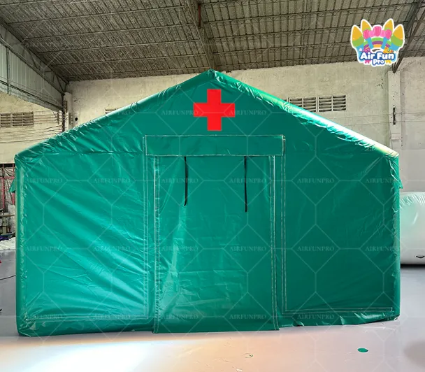 Green Inflatable First‑Aid Medical Tent With Red Cross Mark, Portable Quick Setup Field Hospital Shelter for Emergency Rescue,