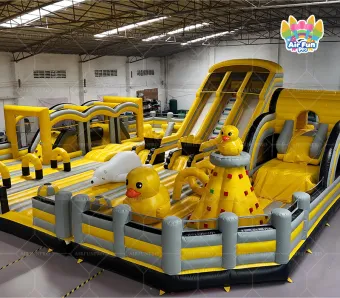 AirFunPro Giant Duck & Polar Bear Inflatable Theme Castle: An Energetic Obstacle Course Adventure