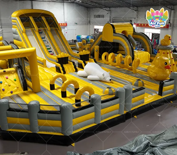 AirFunPro Giant Duck & Polar Bear Inflatable Theme Castle: An Energetic Obstacle Course Adventure