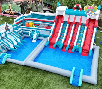 AirFunPro Dolphin-Themed Inflatable Water Park: Dual-Zone Slide and Play Castle