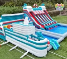 AirFunPro Dolphin-Themed Inflatable Water Park: Dual-Zone Slide and Play Castle