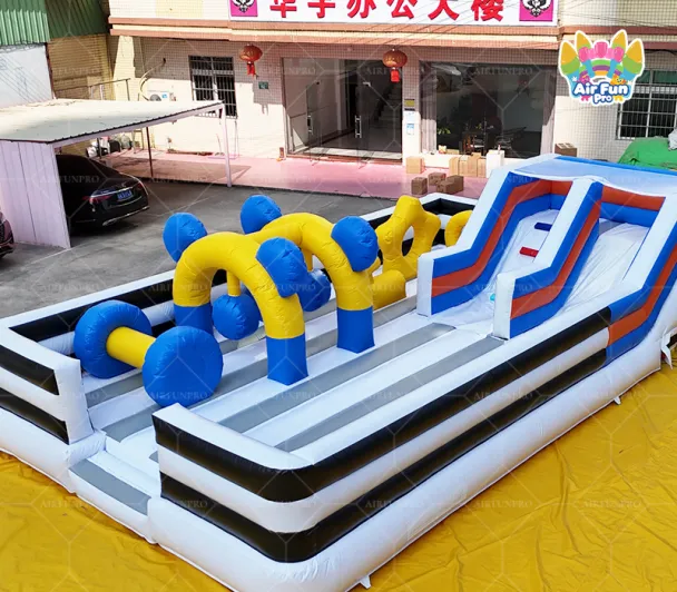 Commercial Large Inflatable Obstacle Course With Double Lane Slide, Kids Adult Interactive Inflatable Race Obstacle Run,