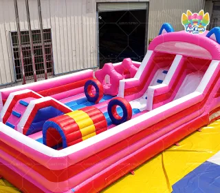Cute Cat Ear Inflatable Obstacle Course with Dual Slides