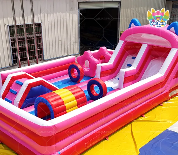 Cute Cat Ear Inflatable Obstacle Course with Dual Slides