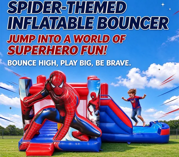 2026 Hot Selling Spider Theme Inflatable Bouncer Kids Bounce House With Slide Superhero Jumping Castle For Party Rental