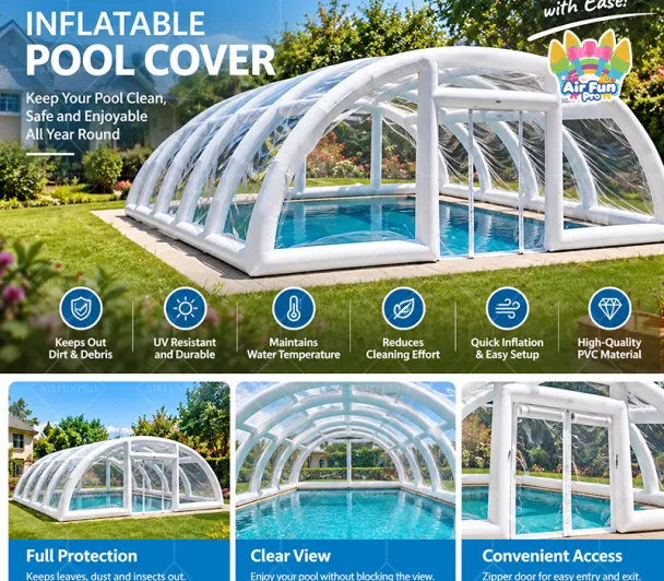 Commercial Clear Inflatable Pool Dome Shelter, Custom Blow Up Inground Pool Enclosure, Weatherproof Transparent Inflatable Pool Cover for Holiday Resort Private Villa
