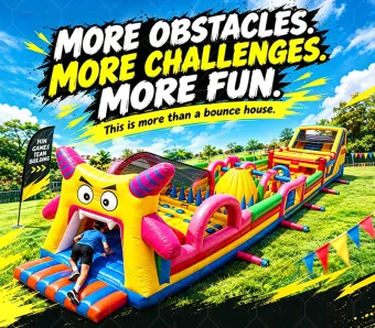 Commercial PVC Outdoor Cartoon Inflatable Obstacle Course Challenge Bounce House Obstacle Slide Kids Party Event Rental