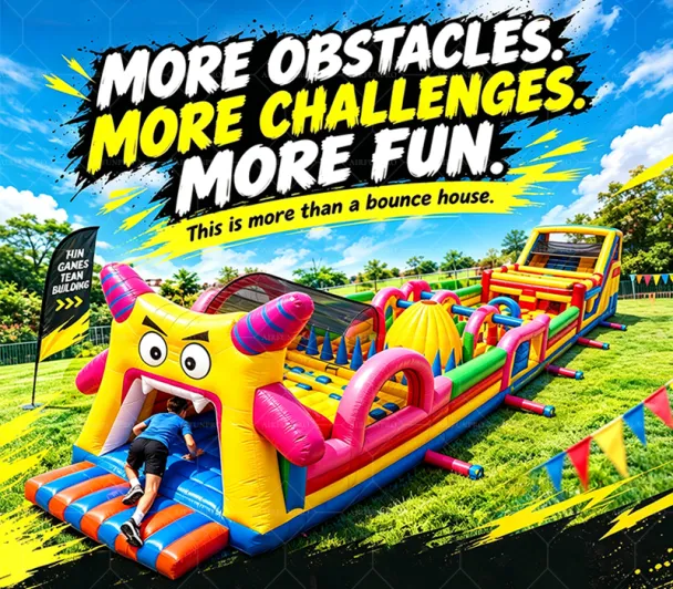 Commercial PVC Outdoor Cartoon Inflatable Obstacle Course Challenge Bounce House Obstacle Slide Kids Party Event Rental