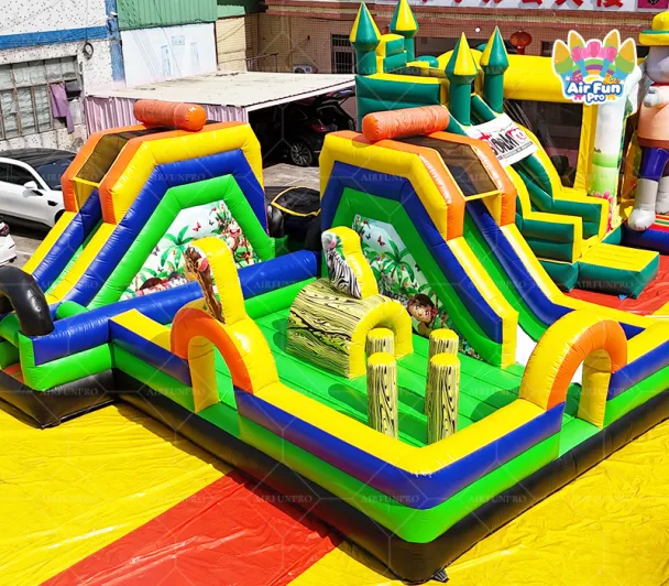 Jungle Safari Inflatable Obstacle Course | Zoo Animal Themed Multi-Activity Playground for Rental