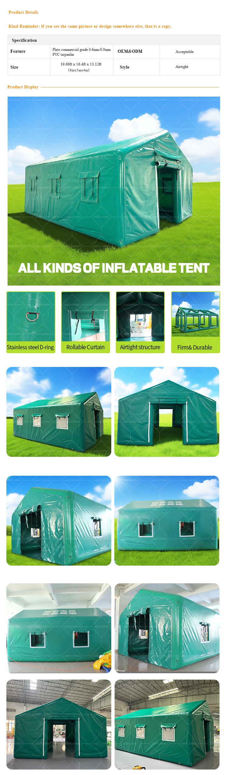 Emergency Tent 0.6mm PVC Custom Green Airtight Tent