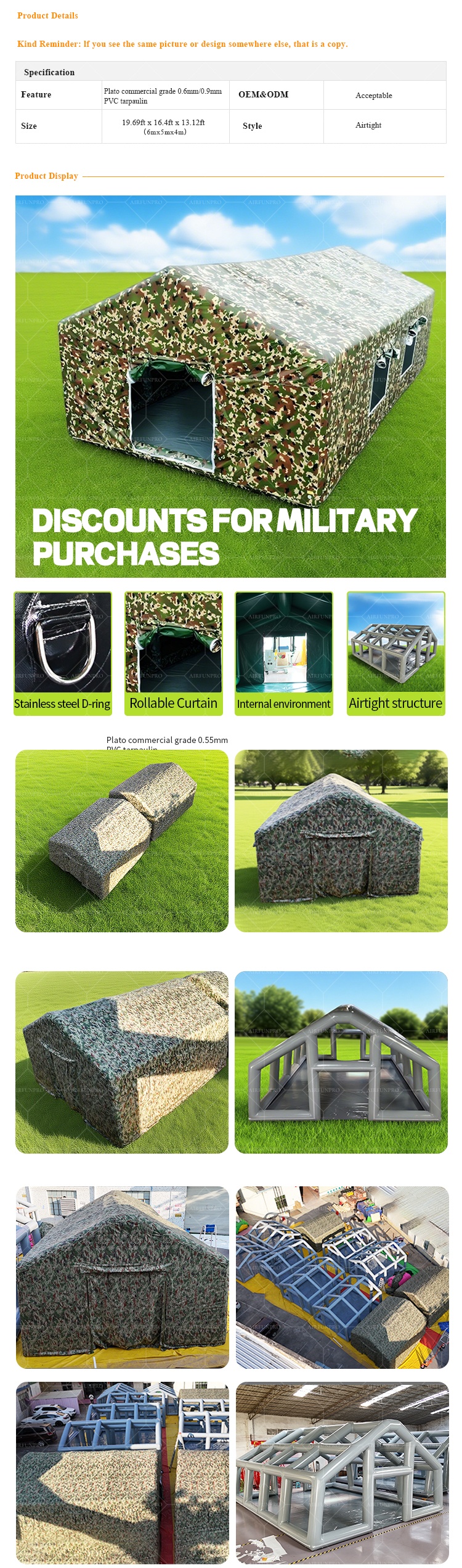 Airtight Military Tent 0.6mm PVC Outdoor Suitable for Different Occasion