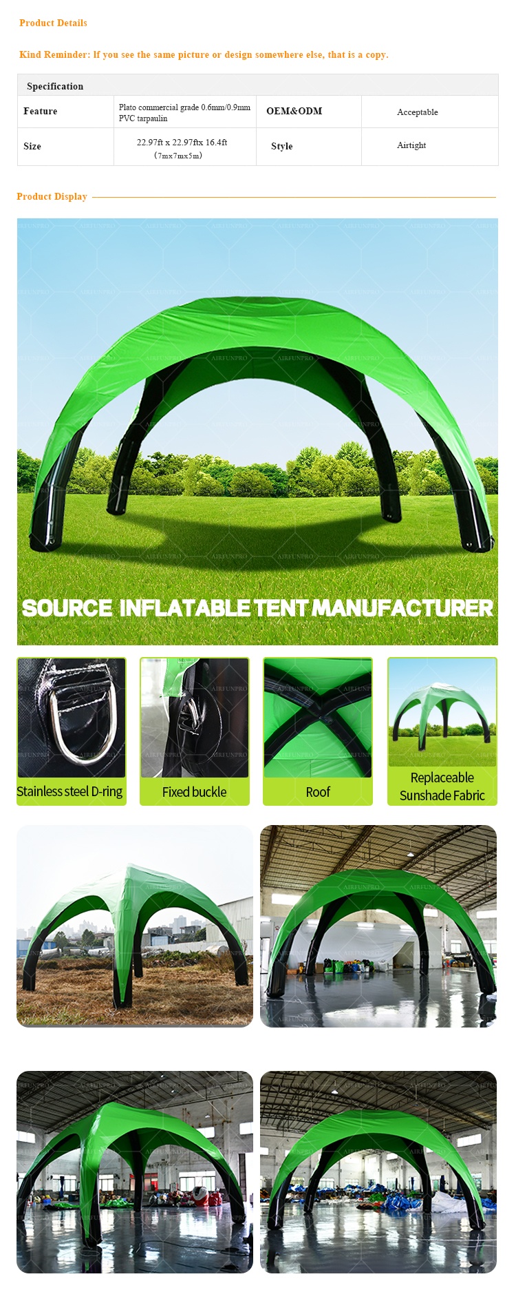 Large Event Advertising Spider Tent 0.9mm PVC Light Green