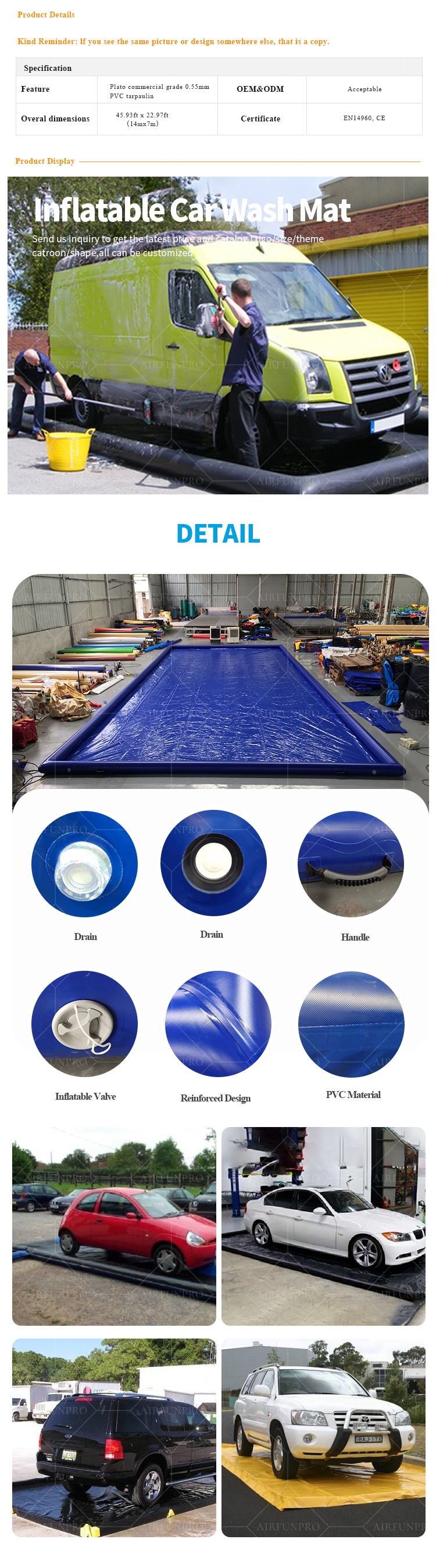 Portable Inflatable Car Wash Mat, Suitable for Multiple Car Sizes