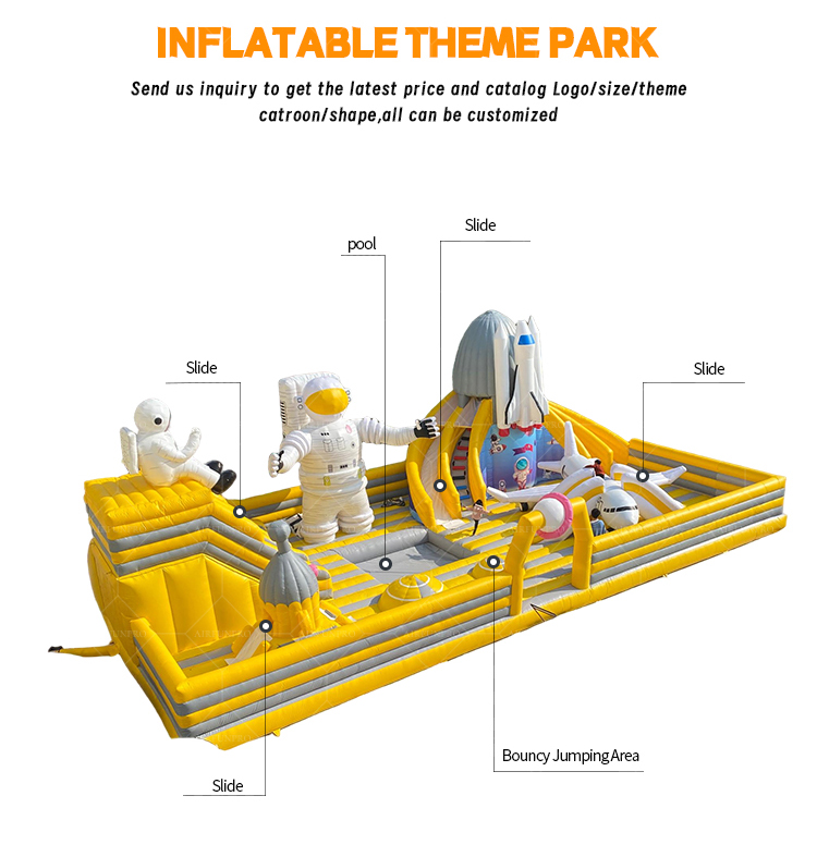 Space Theme Inflatable Amusement Park with Multiple Slides