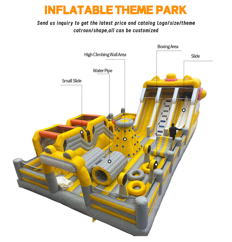 Inflatable Yellow Theme 15×5×5m Obstacle Theme Park Challenge