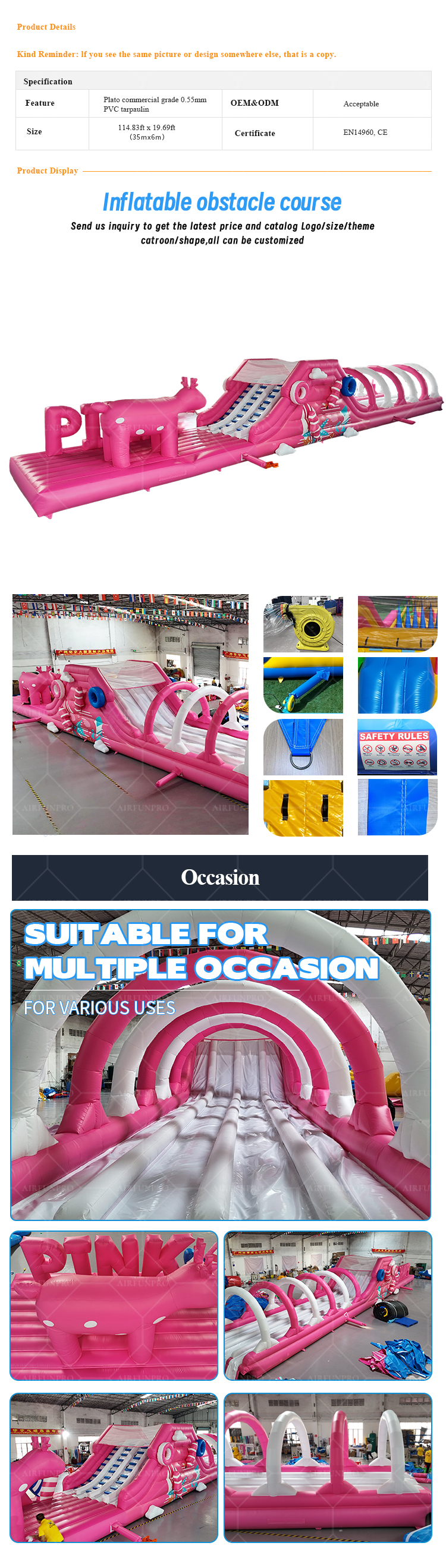 Pink Themed Inflatable Obstacle Course—Durable and Fun, Made with 0.55mm PVC