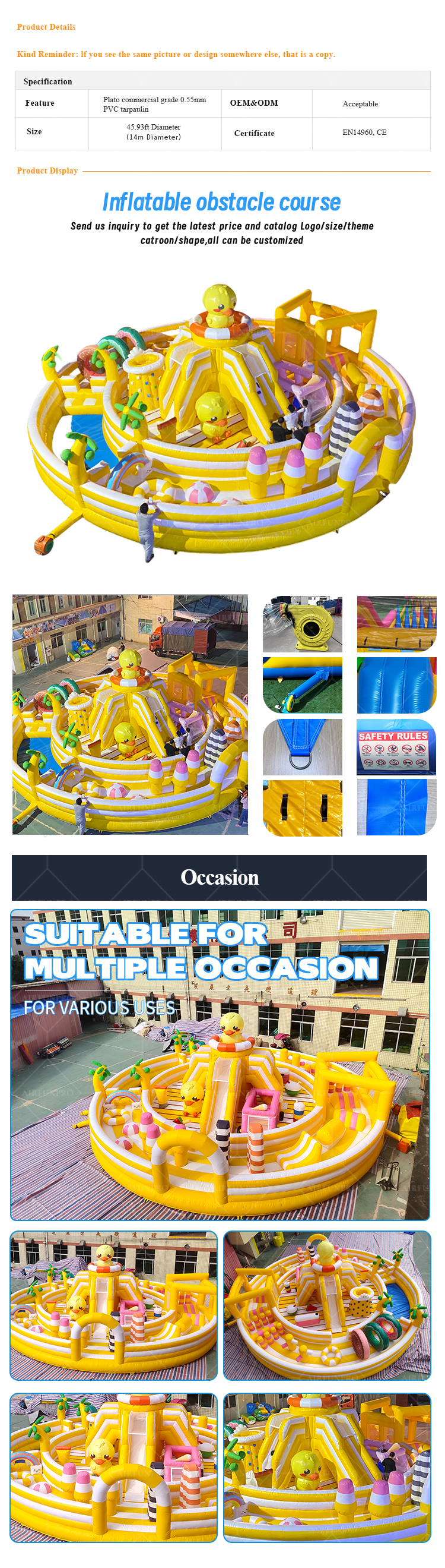 Yellow Summer Inflatable Obstacle Course – 0.55mm PVC, Durable   Pool Fun