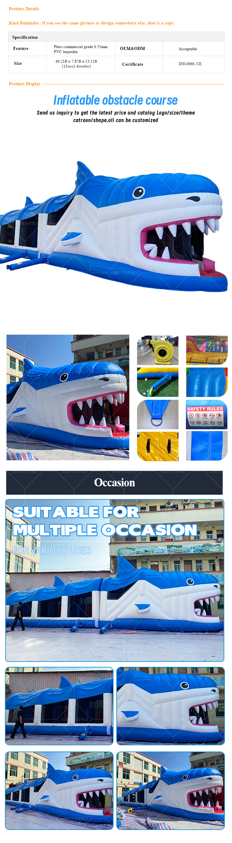 AirFunPro Giant Shark Inflatable Obstacle Course: Unleash Ocean-Themed Adventure