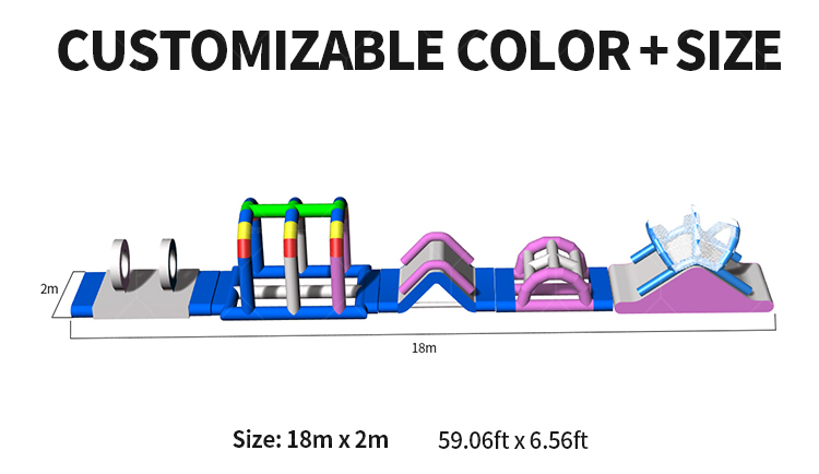 18 x 2 Meter Inflatable Water Obstacle Course – Customizable for High-Demand Water Attractions
