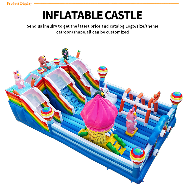 Rainbow Bunny-Themed Inflatable Castle A Cute Outdoor Gathering Place Filled with Fun