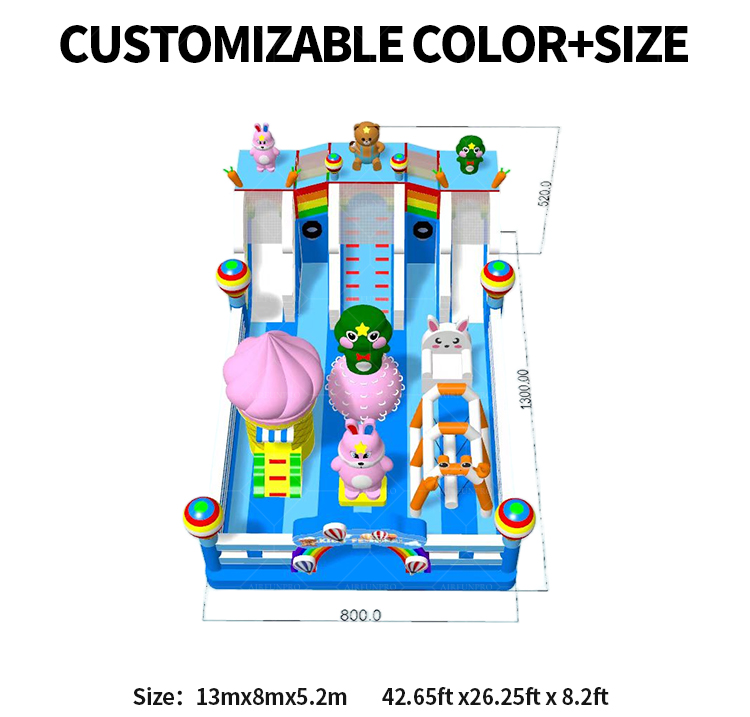 Rainbow Bunny-Themed Inflatable Castle A Cute Outdoor Gathering Place Filled with Fun