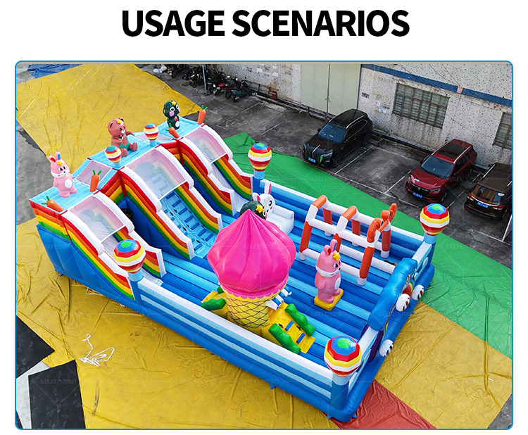 Rainbow Bunny-Themed Inflatable Castle A Cute Outdoor Gathering Place Filled with Fun