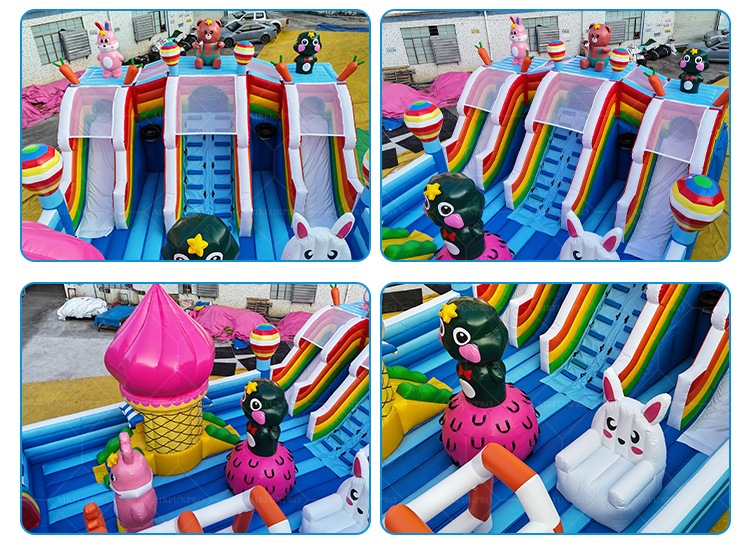 Rainbow Bunny-Themed Inflatable Castle A Cute Outdoor Gathering Place Filled with Fun