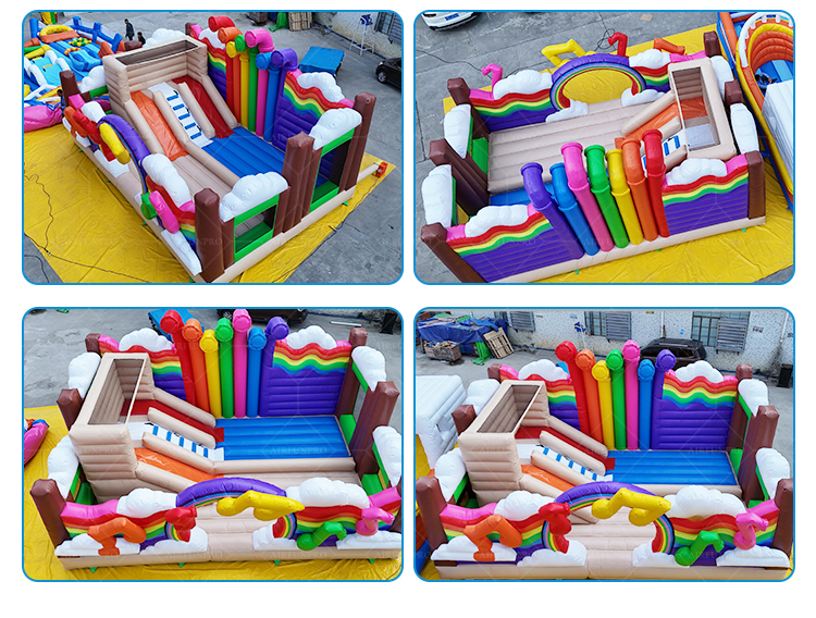 Rainbow Cloud Inflatable Castle A Color-Bursting Childlike Interactive Fun Playground