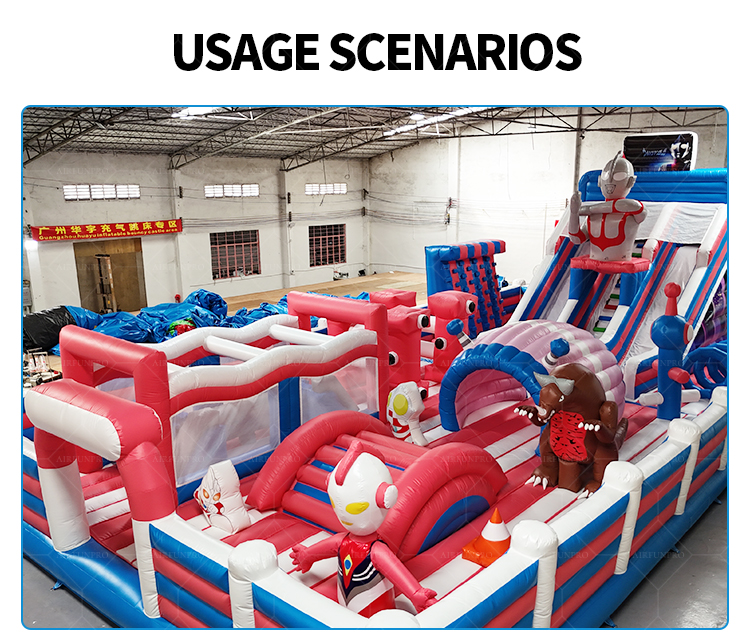 Red-Blue Themed Canopied Inflatable Castle An All-Weather Play Space Combining Safety and Fun