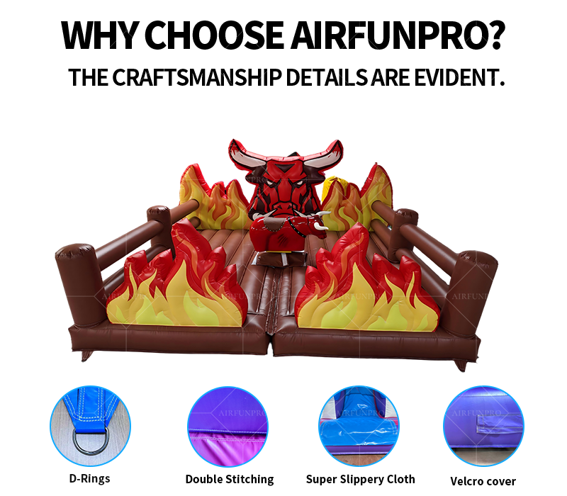 Inflatable Rodeo Bull Obstacle with Fire Design - Angry Bull PVC Course for Adult/Kids Party