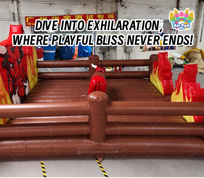Inflatable Rodeo Bull Obstacle with Fire Design - Angry Bull PVC Course for Adult/Kids Party