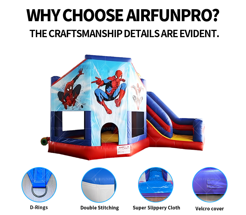 AirFunPro Outdoor Backyard Party Castle Spiderman Bouncy House Jumping Slide Inflatable PVC Tarpaulin Lightweight Cheap Bouncer