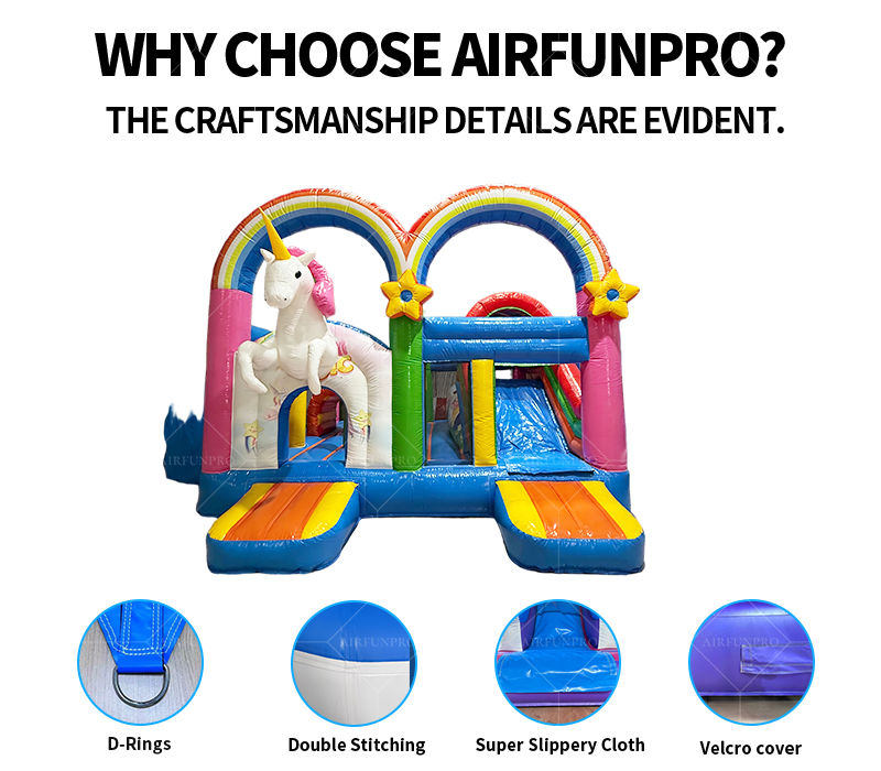Commercial AirFunPro PVC Tarpaulin Lightweight Unicorn Inflatable Bounce House with Water Slides for Sale