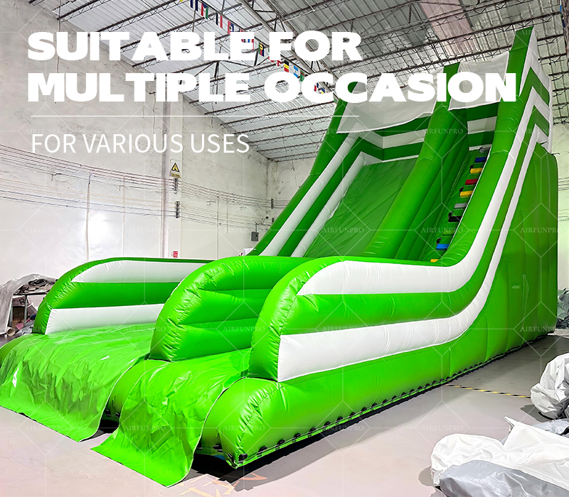 Green and White Double-Lane Inflatable Water Slide (0.55mm PVC) – Multi-Purpose Entertainment Facility