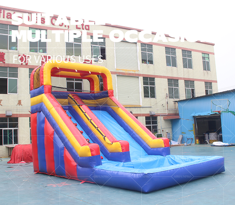 Colorful Single-Lane Inflatable Water Slide (0.55mm PVC) – Compact Entertainment Facility for Small Spaces、